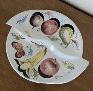 Italian Porcelain Circular Divided Serving Platter Hand Painted Fruit Signed
